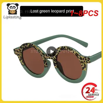 1-8ШТ, для мальчиков и девочек, Милые леопардовые Двухцветные Круглые солнцезащитные очки в форме Мультяшного Медведя, Детские Винтажные Солнцезащитные очки с защитой UV400