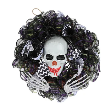 1 ШТ. Венок с черепом на Хэллоуин, Висящая на двери Маска Клоуна Фестиваля Призраков, Пластик + ткань, декоративный реквизит