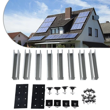 1 комплект кронштейнов для монтажа солнечных модулей PV, комплект алюминиевых направляющих, комплект зажимов для плоской крыши, регулируемый зажим 30-35 см
