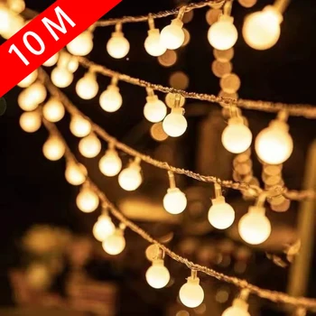 10-Метровый шар, светодиодные гирлянды, гирлянды, водонепроницаемая наружная лампа, питание от USB/аккумулятора, Сказочные огни, Свадебный сад, Рождественский декор