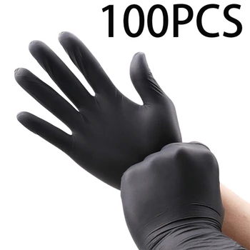 100 упаковок Одноразовых черных нитриловых перчаток для домашней уборки, средств безопасности, садовых перчаток, кухонных принадлежностей для приготовления пищи, Тату