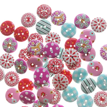 100шт 15 мм многоцветные пуговицы с 2 отверстиями, деревянные пуговицы в форме цветка, декоративные пуговицы для поделок, скрапбукинга, шитья