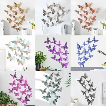 12шт Наклейки на стену с бабочками Новогодний подарок Украшения для дома Картонные 3D Бабочки Самоклеящиеся обои для гостиной