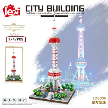1747шт мини-блоки LEZI World Architecture Shanghai Oriental Pearl Tower Строительные блоки Diamond BricksToy для детей 8006