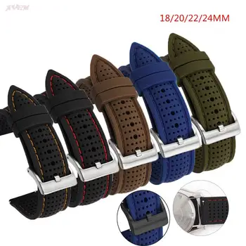 18 мм 20 мм 22 мм 24 мм Дышащий Силиконовый Ремешок Смарт-Ремешок для Часов Huawei Samsung Watch Sport Аксессуары Для Мягких Резиновых Браслетов