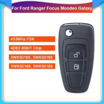 2 Кнопки 5WK50165 Откидной ключ 434 МГц FSK 4D63 чип для Ford Ranger Focus Mondeo 2011 2012 2013 2014 2015 5WK50166 AB39-15K601-DA