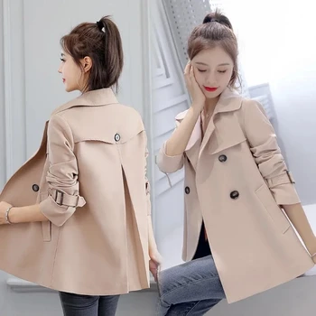 2022 Новая Осенняя женская куртка с длинным рукавом, двубортное пальто, Повседневная ветровка, Женская куртка, Свободная верхняя одежда цвета хаки
