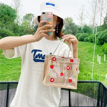 2022 Новая модная парусиновая переносная женская сумка с прозрачными фруктами, модная уличная сумка Cute Sister Оптом