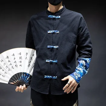 2023 Новая мужская винтажная куртка в китайском стиле Тан, Традиционный топ, Кунг-фу Тай-чи, Рубашка Harajuku, Повседневная одежда