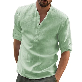 2023 Новая мужская повседневная рубашка, хлопковая льняная рубашка, свободный топ, футболка с длинными рукавами, Весенне-осенняя повседневная красивая мужская рубашка