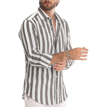 2023 Новая мужская рубашка, полосатые рубашки с длинными рукавами и лацканами, свободные повседневные рубашки для мужчин, гавайские рубашки для мужчин