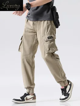 2023 Новые летние брюки-карго, мужские повседневные рабочие брюки для бега трусцой, уличная одежда, Модные Легкие хлопковые брюки с множеством карманов, Мужские брюки с завязками