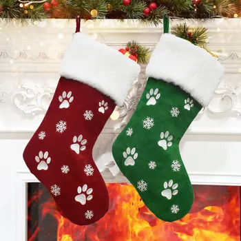 2023 Новые рождественские украшения Красные и зеленые вышитые рождественские носки с изображением когтей в виде снежинок для домашних животных, рождественские носки для украшения