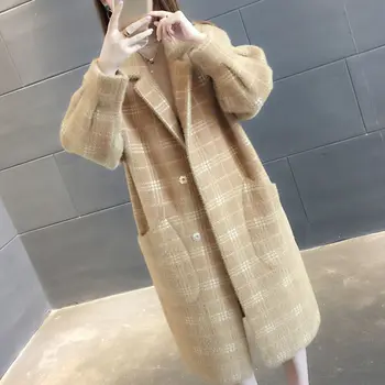 2023 Осенне-зимнее пальто из искусственного меха норки, женское повседневное Свободное теплое пальто, утепленный карман с отложным воротником, Женские Корейские куртки