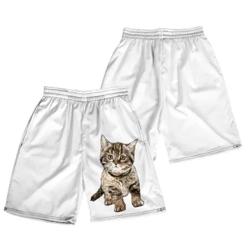 2023 новейшие короткие штаны с 3D принтом Милого Кота, мужские пляжные шорты с животными, Уличная одежда Harajuku, мужские пляжные шорты, Детские брюки