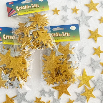 210шт Блестящие пенопластовые наклейки в виде звезд, золотые и серебряные самоклеящиеся наклейки для детей, игрушки для детского сада, сделай САМ, скрапбукинг для детей.