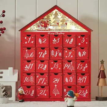 24-дневный красный деревянный Рождественский календарь обратного отсчета Персонализированные декоративные поделки для спальни Рождественские украшения 2023 года