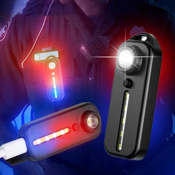 2ШТ Мини-тонкий фонарик, Тактический полицейский наплечный фонарь USB Type-C, перезаряжаемый Задний фонарь для велосипеда, Лампа для шлема, Брелок для ключей