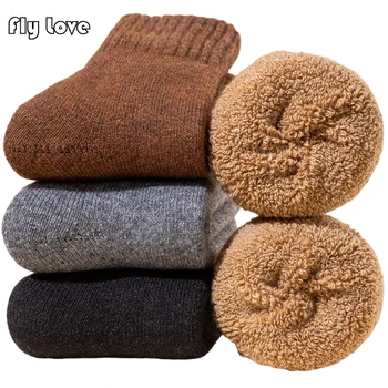 3 пары зимних шерстяных носков для мужчин и женщин средней толщины, теплые махровые носки для защиты от холодного снега