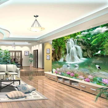 3D Фотообои на заказ HD Водопад Река Белый Лебедь Зеленое дерево Природа Пасторальный пейзаж для домашнего декора