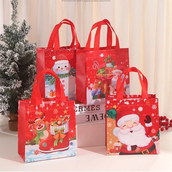 4 шт. Милые рождественские подарочные пакеты из нетканого материала Санта-Клаус, упаковка для подарков в виде снеговика, сумочка для Рождественской новогодней вечеринки