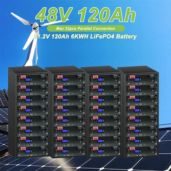 48V 100Ah 120Ah 200Ah Батарея LiFePO4 32 Параллельных Протокола Связи CAN/RS485 Литий-Железо-Фосфатная Батарея Встроенная BMS