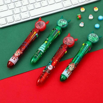 5шт Рождественская Шариковая Ручка С Блестками, Многоцветная Ручка 10-в-1, Выдвижная Шариковая Ручка для Детской Игры Reward 896C