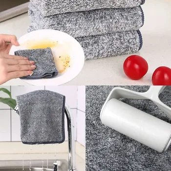 5шт тряпка для домашней уборки, кухонная посуда, утолщенное впитывающее тонковолокнистое кухонное полотенце, полотенце для рук, хлопчатобумажные бумажные полотенца