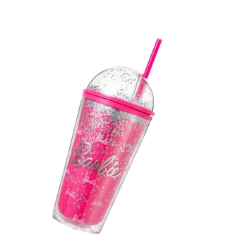600 мл Двухслойная соломенная чашка серии Barbie с мультяшными розовыми девушками, высококачественные портативные бутылки для питья большой емкости, подарки
