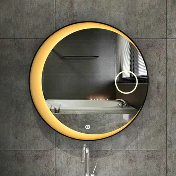 60см 70см 80см Светодиодные Фонари Лунное зеркало С Высоким Качеством Отражения Серебряное Зеркало С Черной Стальной Рамой Круглое Зеркало Для Ванной Комнаты
