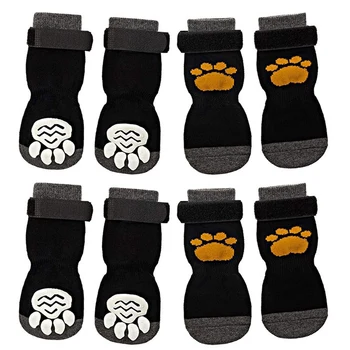 8 Штук нескользящих носков для собак, нескользящие вязаные носки для собак с регулируемым контролем сцепления ремня для ношения в помещении на деревянном полу