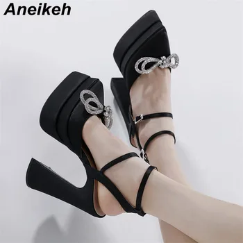 Aneikeh 2024 Весенне-осенняя модная обувь на платформе с острым носком и толстом каблуке, женское свадебное платье на очень высоком каблуке с хрустальным бантом, 35-42