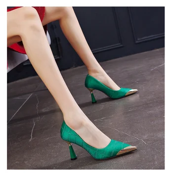 BCEBYL/ 2023 г. Новые Модные Женские Вечерние туфли с острым носком и мелким носком на высоком каблуке Зеленого цвета Zapatos De Tacon Mujer