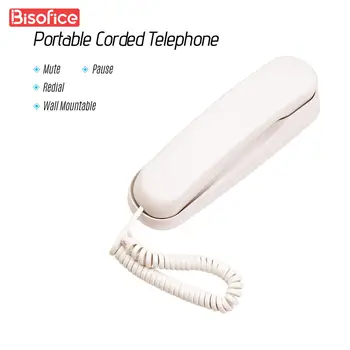 Biofice Mini Настольный проводной стационарный телефон, стационарный телефон, монтируемый на стену, Поддерживает функции отключения звука / паузы / повторного набора для домашнего отеля