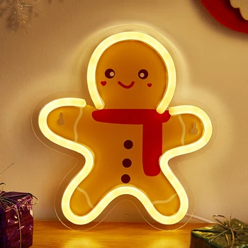 Chi-buy Gingerbread Man LED Неоновая Вывеска С Питанием От USB Неоновые Вывески Ночник 3D Настенное Искусство и Игровая Комната Спальня Декор Гостиной Лампа