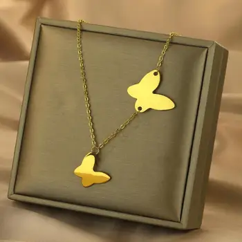 Cxwind Минималистичное модное ожерелье из нержавеющей стали с лазерной резьбой, изысканная подвеска в виде двух бабочек, незаменимый подарок ко Дню Святого Валентина