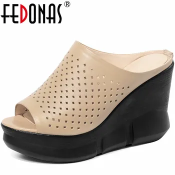 FEDONAS/ Модные тапочки, женские босоножки из натуральной кожи, вечерние офисные туфли на очень высоком каблуке с открытым носком, женские туфли-лодочки, весна-лето