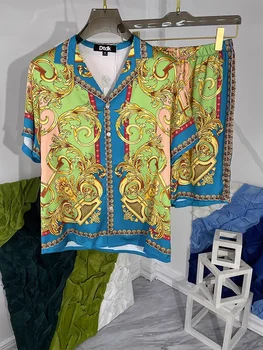 Gotoola Лето 2023, мужская рубашка с кубинским воротником, короткий рукав, свободный топ, Тонкие и удобные пляжные брюки для путешествий, повседневный костюм