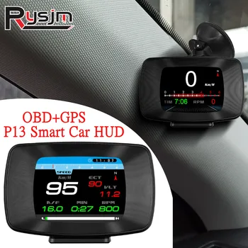 HD P13 OBD2 GPS HUD Автомобильный головной дисплей, цифровой спидометр, автоматический бортовой компьютер с сигнализацией скорости, об/мин, температуры, напряжения
