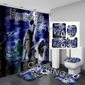 Hammerfall Band, Занавеска для душа с 3D-принтом, Водонепроницаемая занавеска для ванной, Противоскользящий коврик для ванной, Набор туалетных ковриков, Коврики Home Decor H02