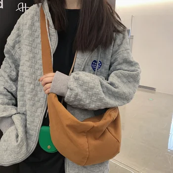 Ins Японская простая холщовая сумка Wild Pure Color Для пары Harajuku, сумка через плечо большой емкости, сумка-мессенджер для студенток