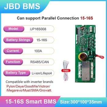 JBD Smart Inverter Накопитель Энергии BMS Плата Lifepo4 Литий-ионный Аккумулятор 15S 16S 48V 60V Система Управления Батареей Параллельное подключение
