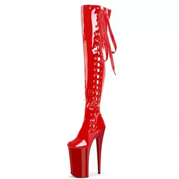 LAIJIANJINXIA/новинка; пикантные женские ботинки с искусственным верхом 26 см/10 дюймов; обувь для танцев на шесте на платформе и высоком каблуке