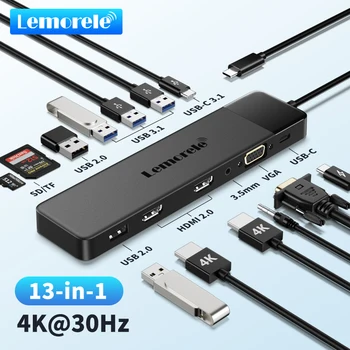 Lemorele 13 Портов USB-Концентратор Type C Концентратор USB Док-Станция Двойной HDMI 4K30Hz VGA USB3.0 Адаптер для Macbook Windows Ноутбук Концентратор