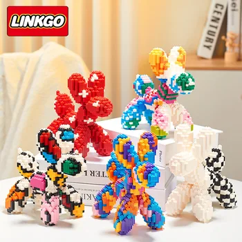 Linkgo Balloon Dog Micro Building Blocks, собранная своими руками Красочная собака, Мини-фигурки из кирпича, игрушка для домашнего декора