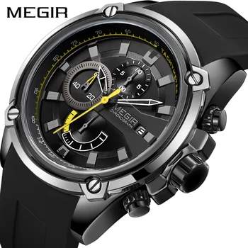 MEGIR Лидирующий бренд, классические креативные кварцевые часы, модные черные силиконовые светящиеся водонепроницаемые часы для мужчин, мужские часы в подарок Reloj