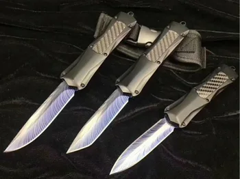 Micro OTF Tech Knife Combat Troo серии 440 Стальной клинок твердостью 57HRC из цинково-алюминиевого сплава (углеродное волокно) Ручка карманного ножа