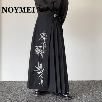 NOYMEI Китайская вышивка Плиссированная бамбуковая Длинная брючная юбка Тренд Повседневная Мужская Черная Осенняя мода Универсальная Винтажная Новинка WA2183