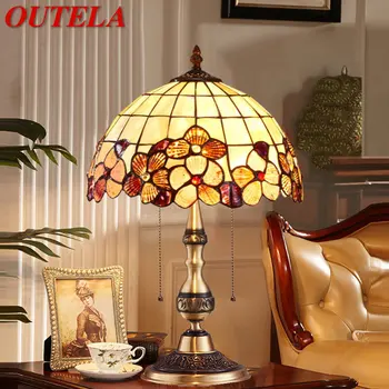 OUTELA Современная латунная настольная лампа Tiffany, светодиодная европейская ретро роскошная настольная лампа Creative Shell для дома, гостиной, спальни