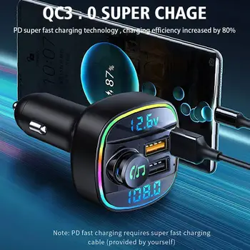 QC3.0 Адаптер сверхбыстрой зарядки Bluetooth 5,0 FM-передатчик, Автомобильный радиомодулятор, MP3-плеер, 5,0 FM-передатчик, автомобильный аксессуар